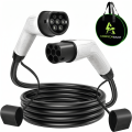 Cable de carga para auto eléctrico Tipo 2 a Tipo 2 con conectores IEC 62196, color blanco y negro, incluye bolso de transporte AmericaWant.